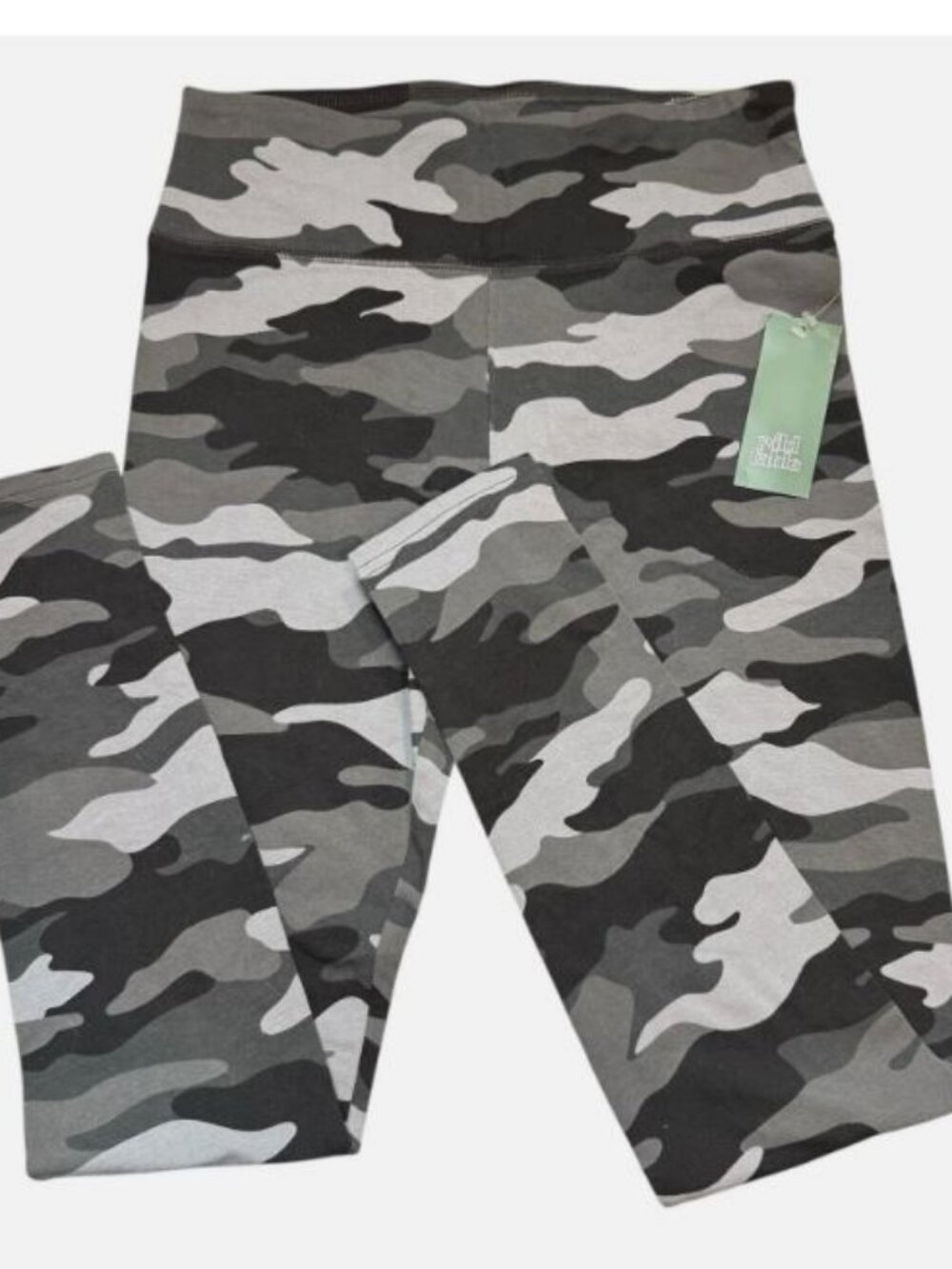 Camo Print High Rise Waisted Leggings Black & Grey Women's L Athletic Yoga NEW